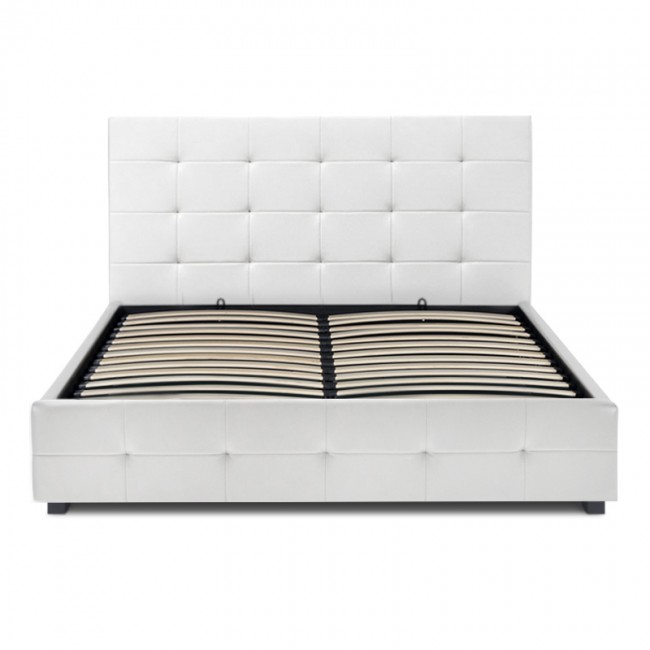 Κρεβάτι Iro Megapap από τεχνόδερμα με αποθηκευτικό χώρο χρώμα λευκό 160x200εκ.