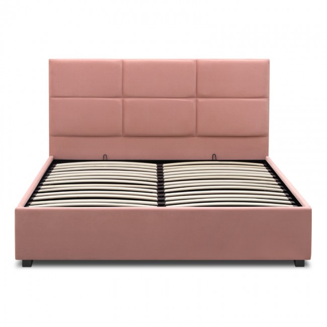 Κρεβάτι Kingston Megapap βελούδινο με αποθηκευτικό χώρο χρώμα melon pink 160x200εκ.