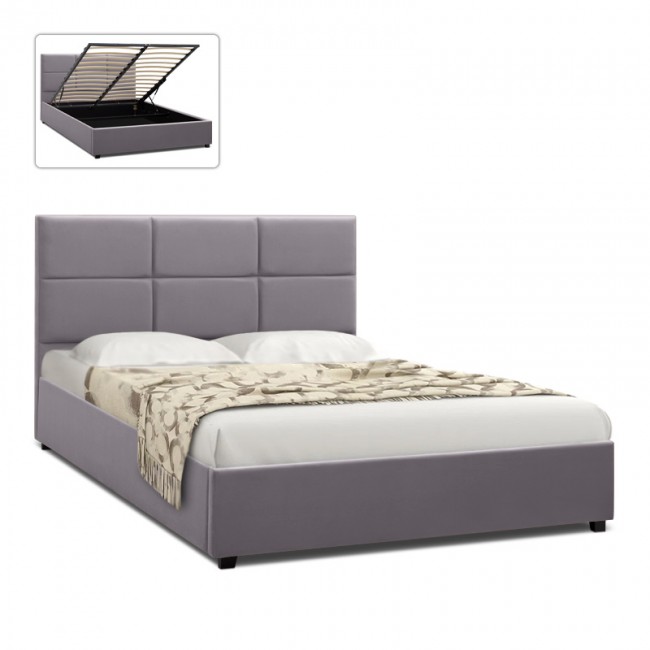 Κρεβάτι Kingston Megapap βελούδινο με αποθηκευτικό χώρο χρώμα γκρι 160x200εκ.