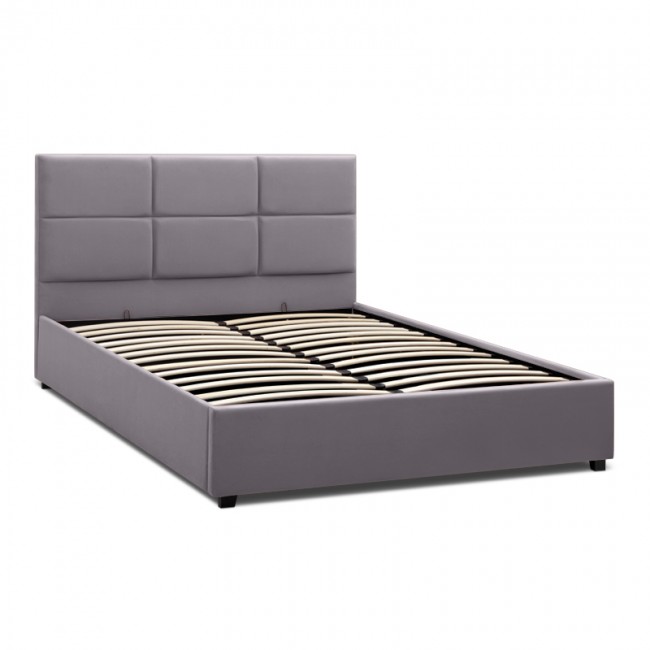Κρεβάτι Kingston Megapap βελούδινο με αποθηκευτικό χώρο χρώμα γκρι 160x200εκ.