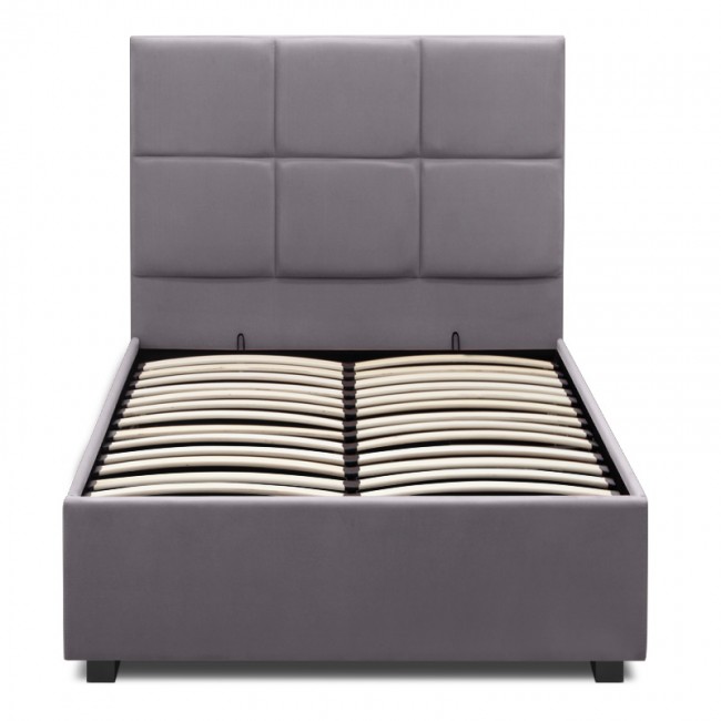 Κρεβάτι Kingston Megapap βελούδινο με αποθηκευτικό χώρο χρώμα γκρι 100x200εκ.