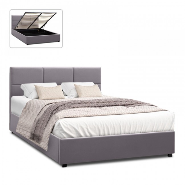 Κρεβάτι Kingston Megapap βελούδινο με αποθηκευτικό χώρο χρώμα γκρι 150x200εκ.
