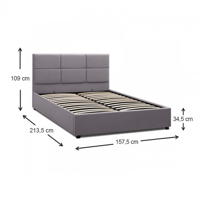 Κρεβάτι Kingston Megapap βελούδινο χρώμα γκρι 150x200εκ.