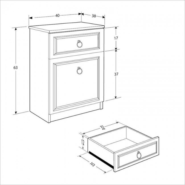 Κομοδίνο μελαμίνης Hampton Megapap χρώμα λευκό 40x38x63εκ.