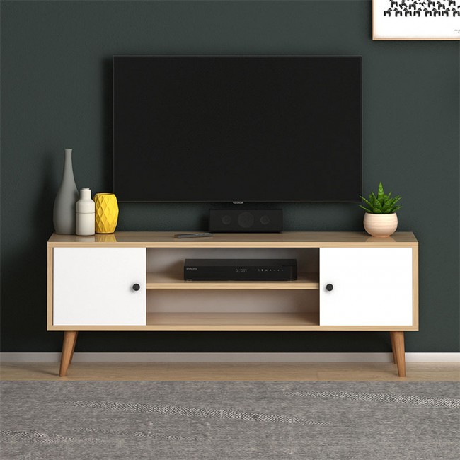 Έπιπλο τηλεόρασης Parma Megapap από μελαμίνη χρώμα white - oak 120x30x40εκ.