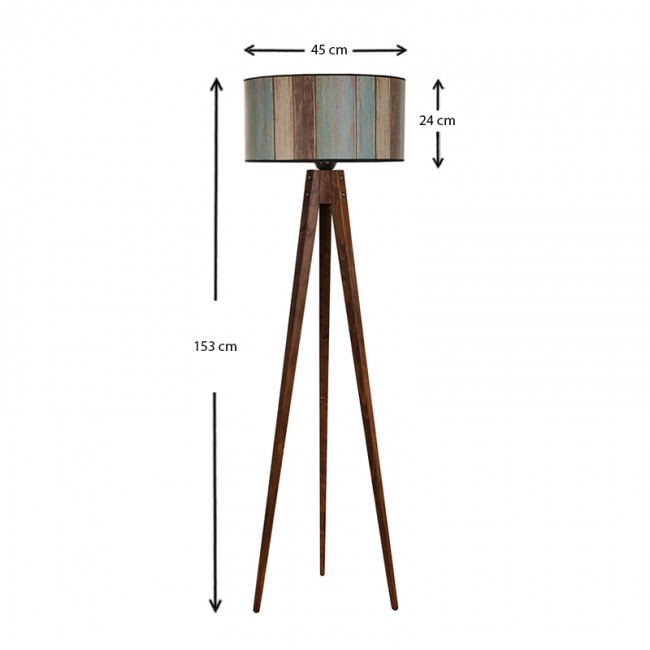 Φωτιστικό δαπέδου Nadine Megapap ξύλο/ύφασμα PVC χρώμα καρυδί - πολύχρωμο 50x45x153εκ.