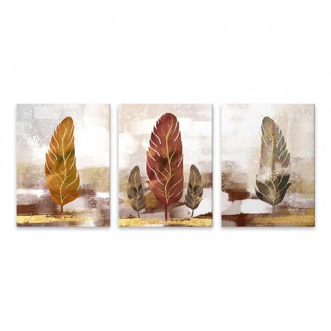 Πίνακας σε καμβά "Autumn Leaves" Megapap τρίπτυχος ψηφιακής εκτύπωσης 126x55x3εκ.