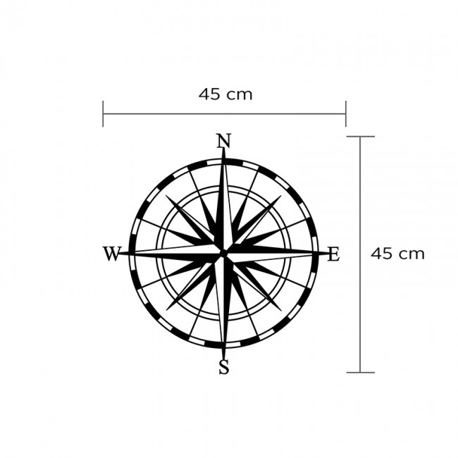 Διακοσμητικό τοίχου Compass Megapap μεταλλικό χρώμα μαύρο 45x2x45εκ.