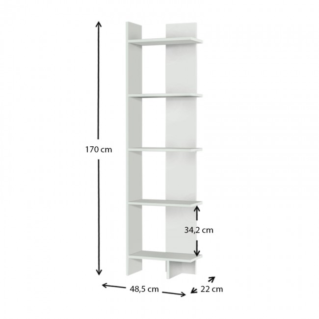 Βιβλιοθήκη Perla Megapap χρώμα λευκό 48x22x170εκ.