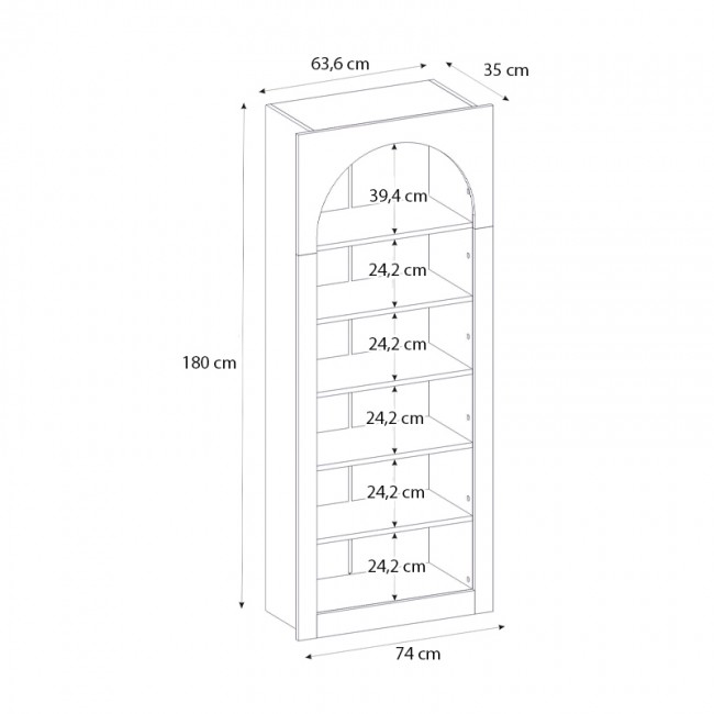 Βιβλιοθήκη Voila Megapap χρώμα λευκό 74x35x180εκ.