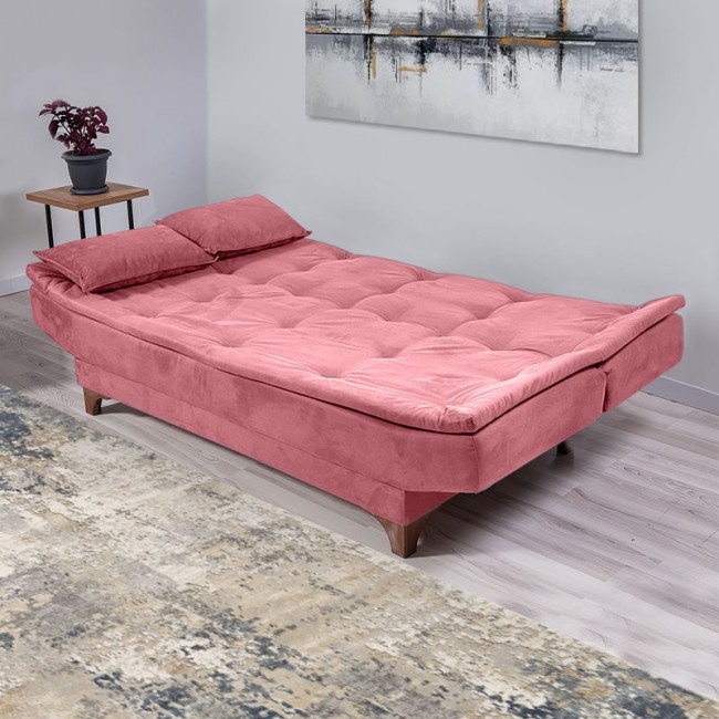 Καναπές - κρεβάτι Lucas Megapap τριθέσιος υφασμάτινος χρώμα ροζ 190x85x85εκ.