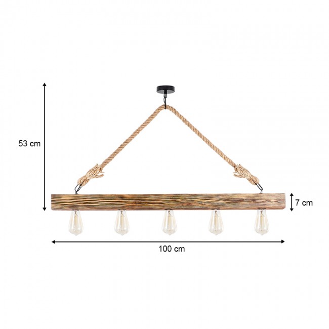 Φωτιστικό οροφής Erebos Megapap E27 ξύλο - σχοινί πεντάφωτο χρώμα φυσικό 100x7x53εκ.