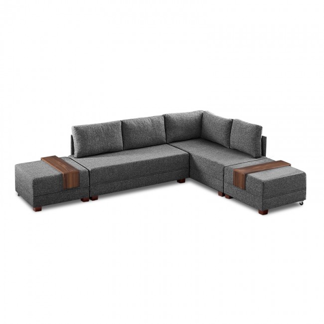 Γωνιακός καναπές - κρεβάτι Fly Megapap δεξιά γωνία υφασμάτινος χρώμα ανθρακί 280x210x80εκ.