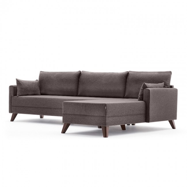 Γωνιακός καναπές Bella Megapap δεξιά γωνία υφασμάτινος χρώμα καφέ 275x165x85εκ.