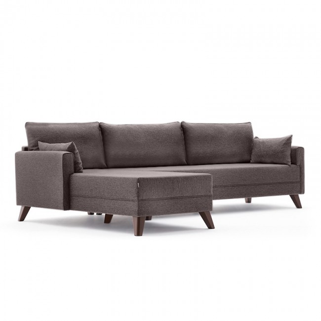Γωνιακός καναπές Bella Megapap αριστερή γωνία υφασμάτινος χρώμα καφέ 275x165x85εκ.