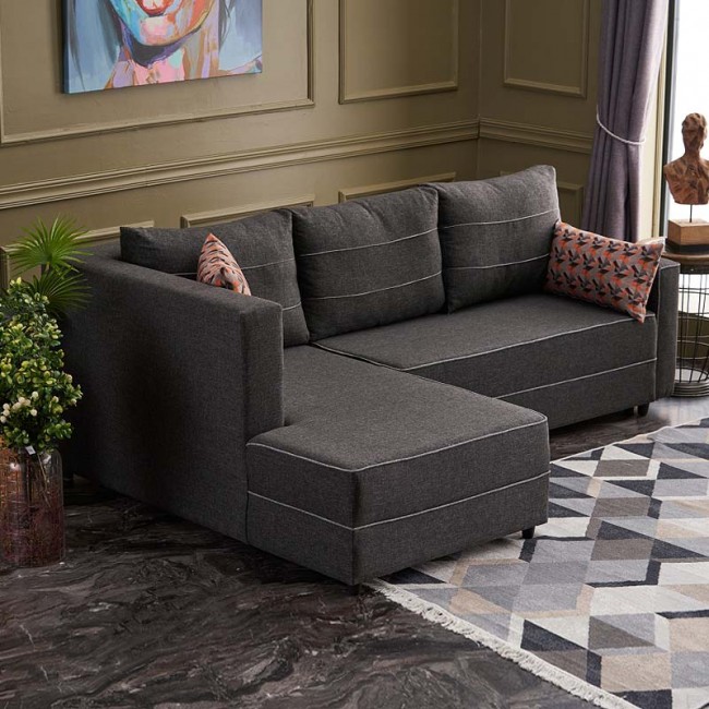 Γωνιακός καναπές - κρεβάτι Ece Megapap αριστερή γωνία υφασμάτινος με αποθηκευτικό χώρο χρώμα ανθρακί 242x160x88εκ.