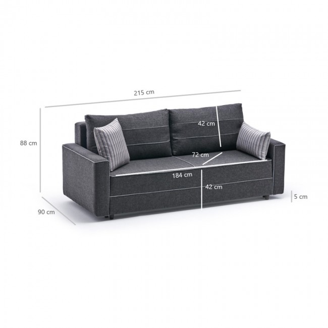 Καναπές - κρεβάτι Ece Megapap τριθέσιος υφασμάτινος χρώμα καφέ 215x90x88εκ.