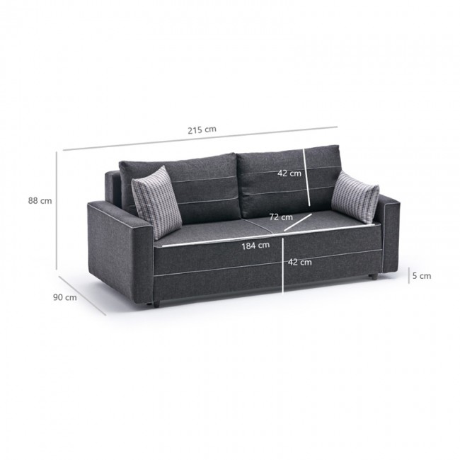 Καναπές - κρεβάτι Ece Megapap τριθέσιος υφασμάτινος χρώμα γκρι 215x90x88εκ.