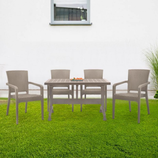 Σετ τραπεζαρία κήπου Callan Megapap 5τμχ πολυπροπυλενίου τραπέζι 120x70 - πολυθρόνα recycled χρώμα cappuccino S_GP046-0002,2+GP046-0001,3x4