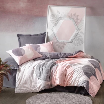 Σετ παπλωματοθήκη Leron Cotton Box 4 τμχ Διπλή (200x220) χρώμα γκρι