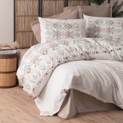 Σετ παπλωματοθήκη Asilo Cotton Box 4 τμχ Διπλή (200x220) χρώμα καφέ - λευκό