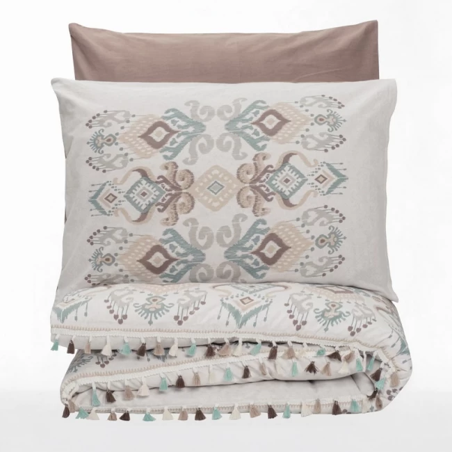 Σετ παπλωματοθήκη Asilo Cotton Box 4 τμχ Διπλή (200x220) χρώμα καφέ - λευκό