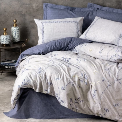 Σετ παπλωματοθήκη Nitsa Cotton Box 3 τμχ Μονή (160x220) χρώμα σκούρο μπλε - γκρι