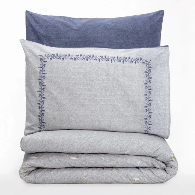 Σετ παπλωματοθήκη Nitsa Cotton Box 3 τμχ Μονή (160x220) χρώμα σκούρο μπλε - γκρι