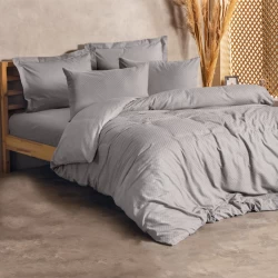 Σετ παπλωματοθήκη Plaid Cotton Box 4 τμχ Διπλή (200x220) χρώμα γκρι