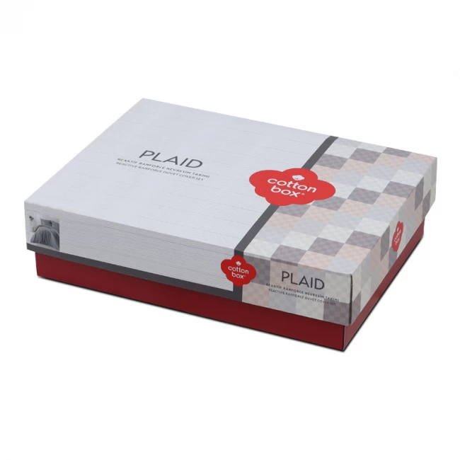 Σετ παπλωματοθήκη Plaid Cotton Box 4 τμχ Διπλή (200x220) χρώμα γκρι
