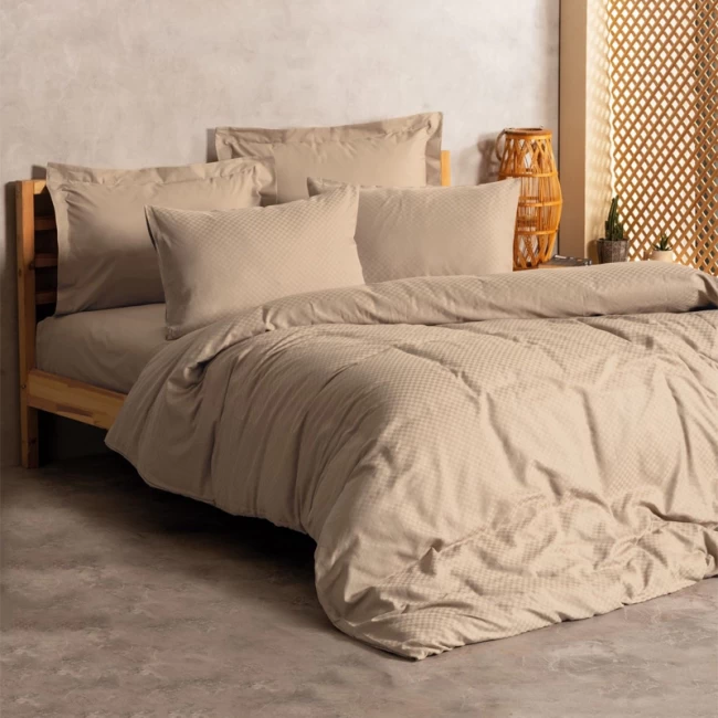 Σετ παπλωματοθήκη Plaid Cotton Box 4 τμχ Διπλή (200x220) χρώμα mink Σετ παπλωματοθήκη Plaid Cotton Box 4 τμχ Διπλή (200x220) χρώμα mink