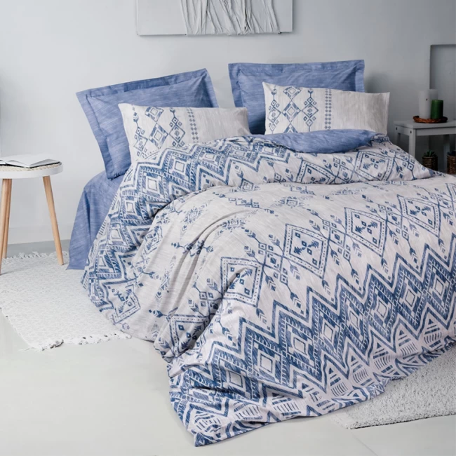 Σετ παπλωματοθήκη Cleo Cotton Box 4 τμχ Διπλή (200x220) χρώμα μπλε Σετ παπλωματοθήκη Cleo Cotton Box 4 τμχ Διπλή (200x220) χρώμα μπλε