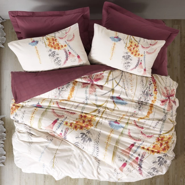 Σετ παπλωματοθήκη Flos Cotton Box 4 τμχ Διπλή (200x220) χρώμα μπορντώ Σετ παπλωματοθήκη Flos Cotton Box 4 τμχ Διπλή (200x220) χρώμα μπορντώ