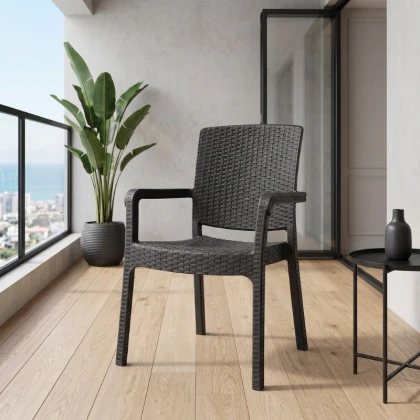 Πολυθρόνα κήπου πολυπροπυλενίου με πλέξη ραττάν χρώμα μαύρο 56x60x86,5εκ.