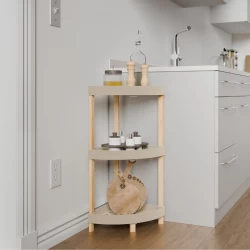 Ραφιέρα δαπέδου γωνιακή πλαστική - ξύλινη χρώμα φυσικό - μπεζ 44x32x79εκ.