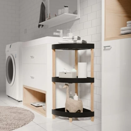 Ραφιέρα δαπέδου γωνιακή πλαστική - ξύλινη χρώμα φυσικό - μαύρο 44x32x79εκ.