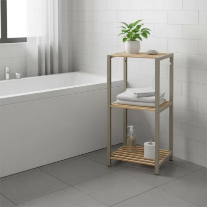 Ραφιέρα δαπέδου - Κομοδίνο ξύλινο - πλαστικό χρώμα φυσικό - μπεζ 37x29x79εκ.