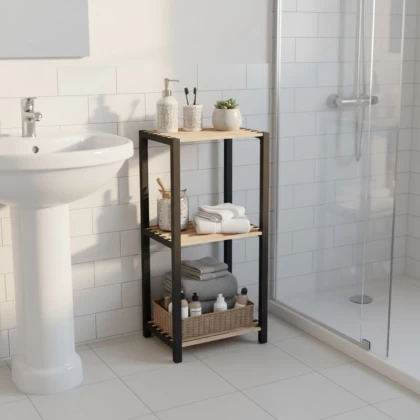 Ραφιέρα δαπέδου - Κομοδίνο ξύλινο - πλαστικό χρώμα φυσικό - μαύρο 37x29x79εκ.