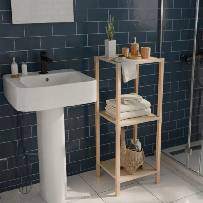 Ραφιέρα δαπέδου πλαστική - ξύλινη χρώμα φυσικό - μπεζ 28x25x72εκ.