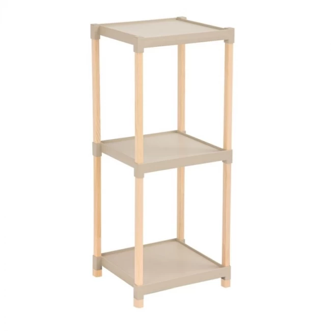 Ραφιέρα δαπέδου πλαστική - ξύλινη χρώμα φυσικό - μπεζ 28x25x72εκ.