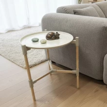 Τραπεζάκι βοηθητικό ξύλινο - πλαστικό χρώμα μπεζ Φ46x53εκ.