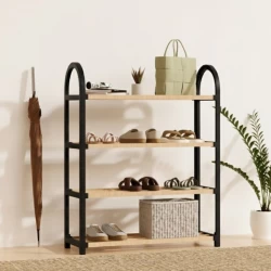 Παπουτσοθήκη ξύλινη - πλαστική χρώμα φυσικό - μαύρο 67x18x65εκ.