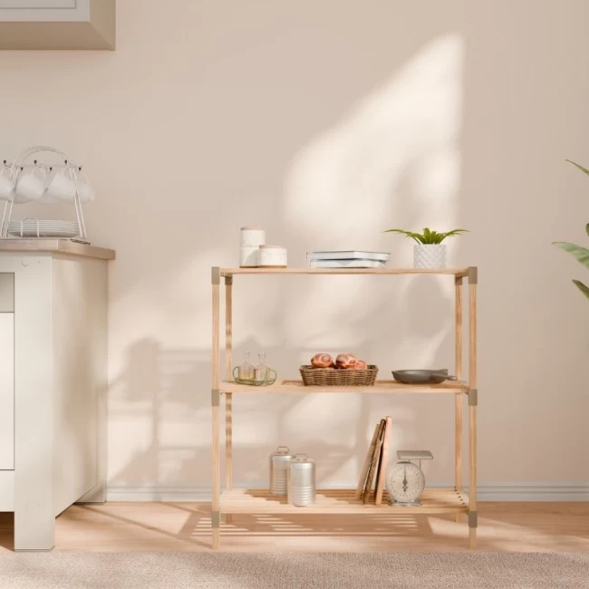 Ραφιέρα δαπέδου - Τραπεζάκι βοηθητικό ξύλινο - πλαστικό χρώμα φυσικό - μπεζ 65x30x78εκ.