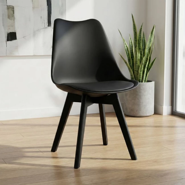 Καρέκλα τραπεζαρίας Viva Megapap PP - PU μαύρο - ξύλινο μαύρο πόδι 48,5x54x80εκ.