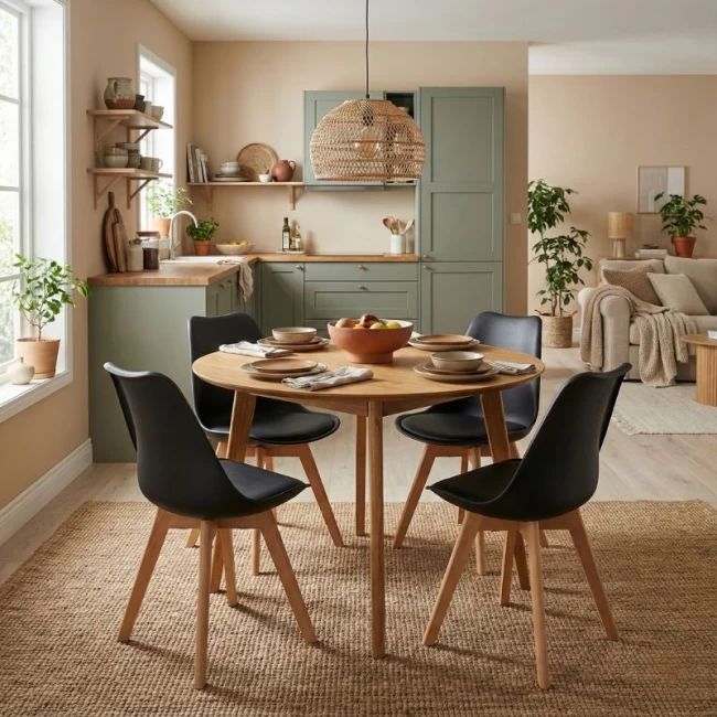 Καρέκλα τραπεζαρίας Viva Megapap PP - PU μαύρο - ξύλινο φυσικό πόδι 48,5x54x80εκ.