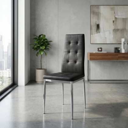 Καρέκλα τραπεζαρίας Rosa Megapap μαύρο PU - μεταλλικό πόδι χρωμίου 41x48x98εκ.