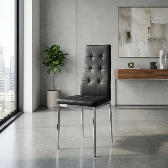 Καρέκλα τραπεζαρίας Rosa Megapap μαύρο PU - μεταλλικό πόδι χρωμίου 41x48x98εκ.