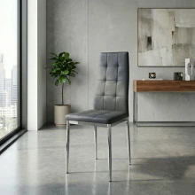 Καρέκλα τραπεζαρίας Rosa Megapap γκρι PU - μεταλλικό πόδι χρωμίου 41x48x98εκ.