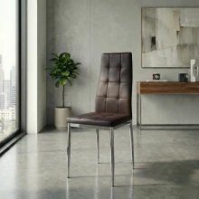 Καρέκλα τραπεζαρίας Rosa Megapap καφέ PU - μεταλλικό πόδι χρωμίου 41x48x98εκ.