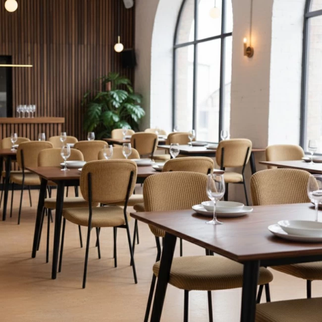 Καρέκλα τραπεζαρίας Kevin Megapap μουσταρδί ύφασμα - μεταλλικό μαύρο πόδι 48x51x87εκ.